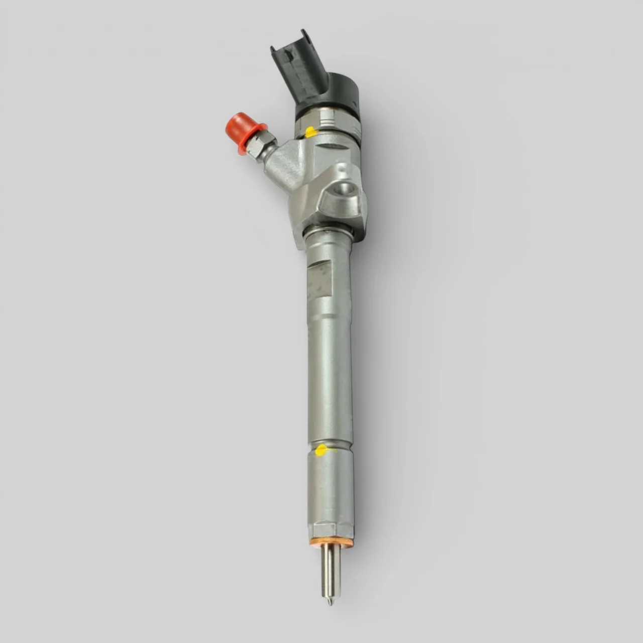 Remanufactured Bosch 0445110259 diesel injector — standing side view
