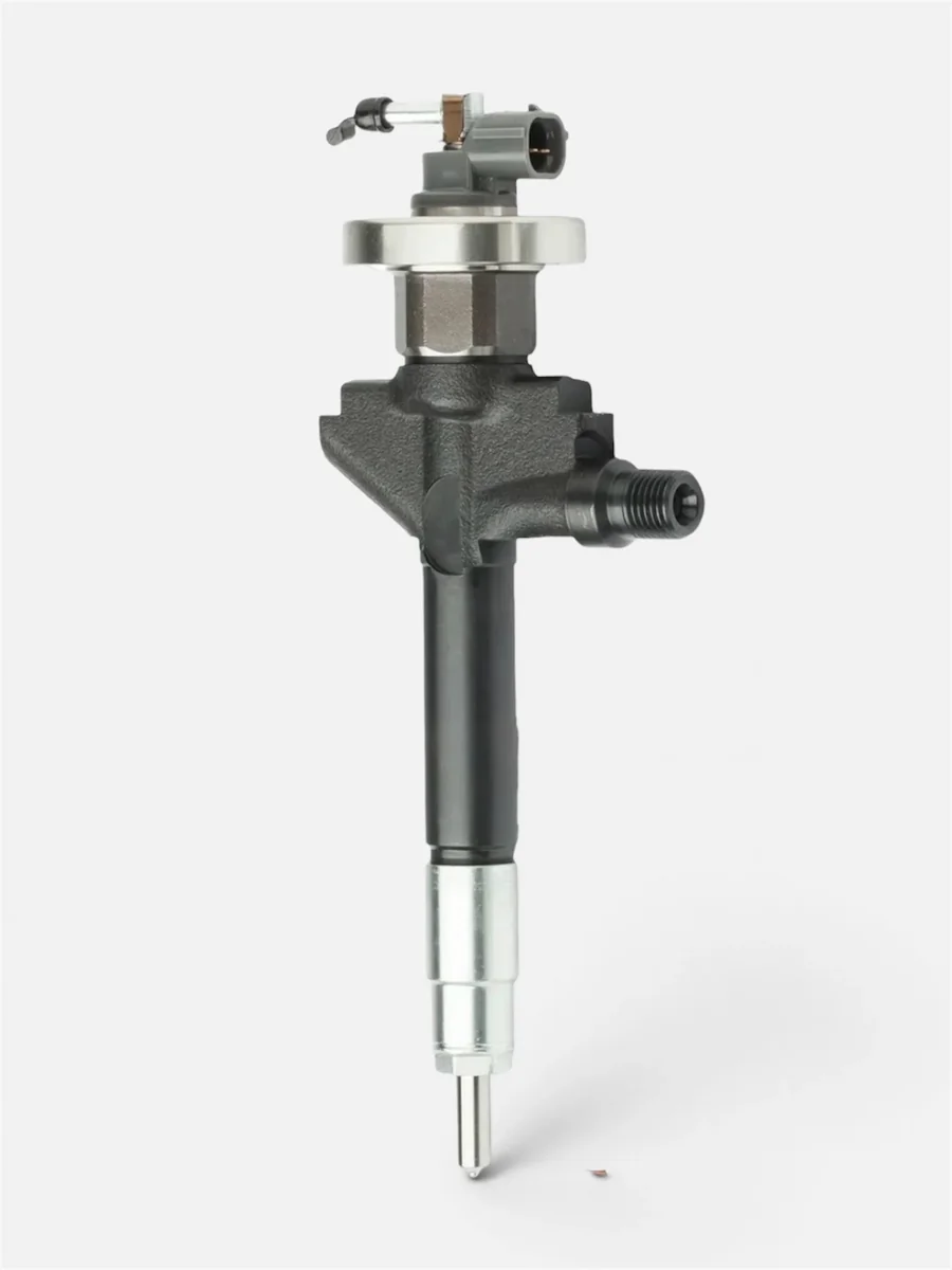 Genuine Denso DCRI107850 remanufactured common-rail injector — standing view (Mazda RF5C / RF7J)