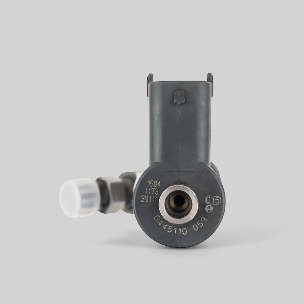 Bosch 0445110059 diesel injector laser etching close-up showing part number 0 445 110 059