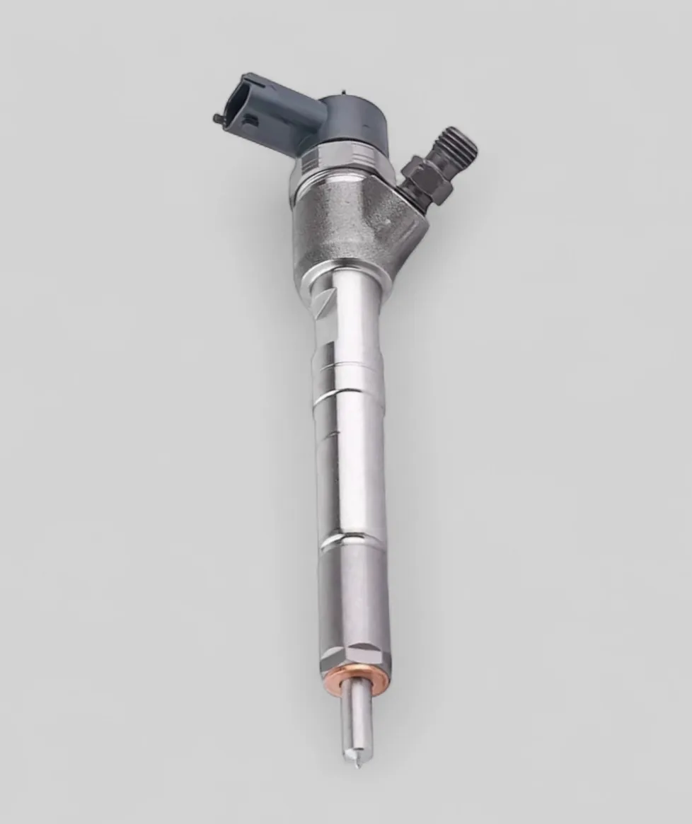 Genuine Bosch 0445110183 remanufactured common-rail injector — bare standing view (Fiat / Vauxhall / Opel 1.3 CDTi Multijet Z13DTJ / Z13DTH)