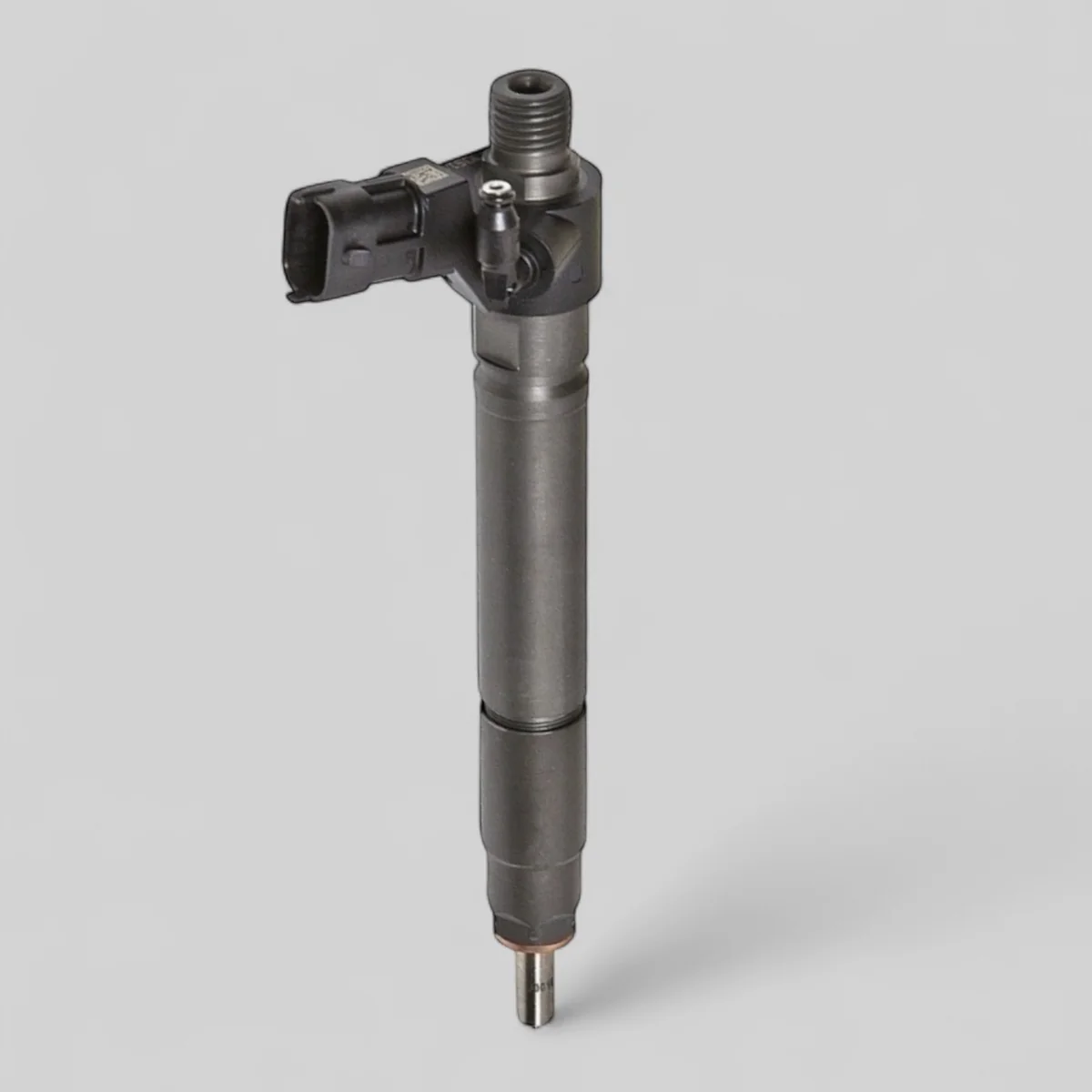 Remanufactured Bosch 0445115025 diesel injector — standing side view