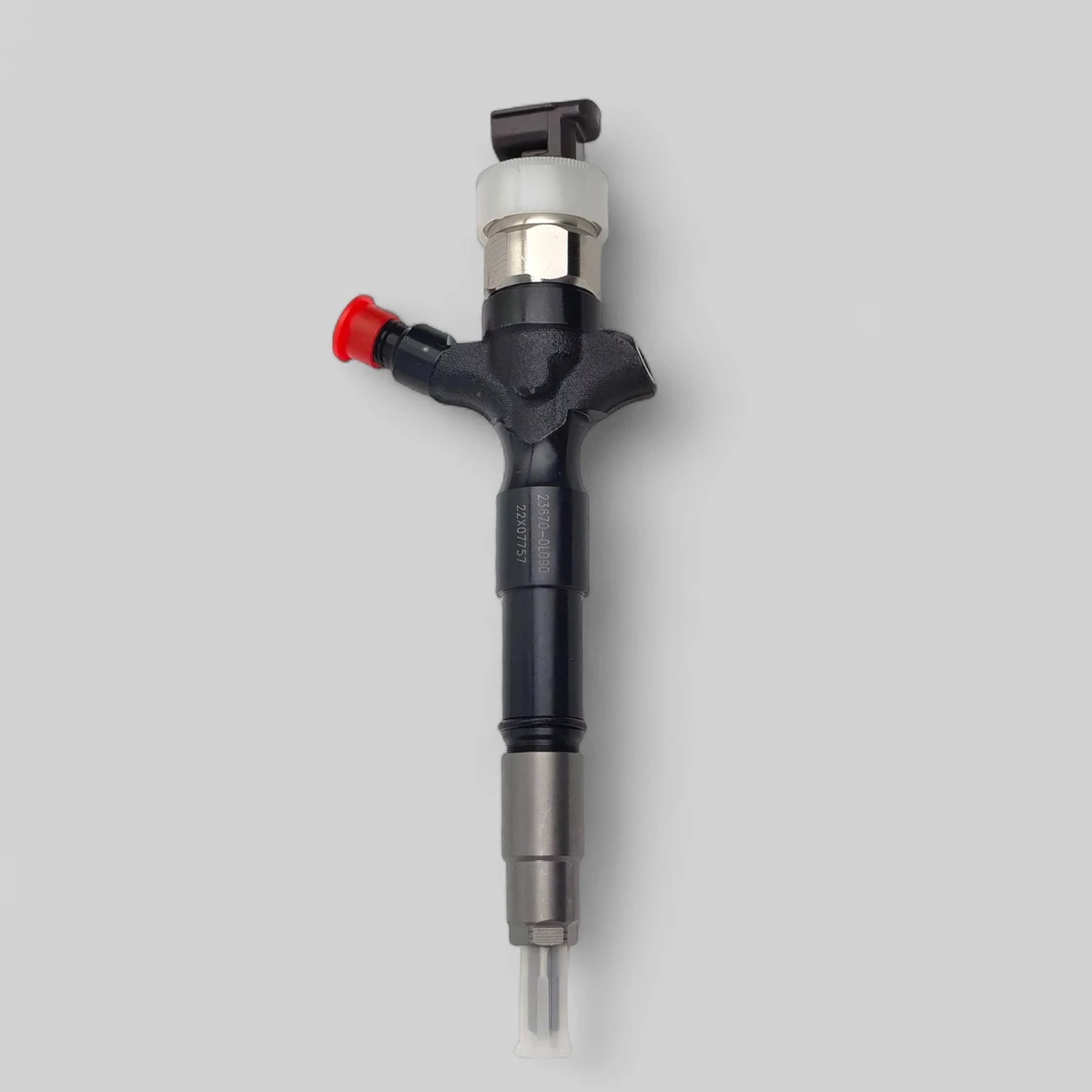 Remanufactured Denso 23670-09350 diesel injector — standing side view